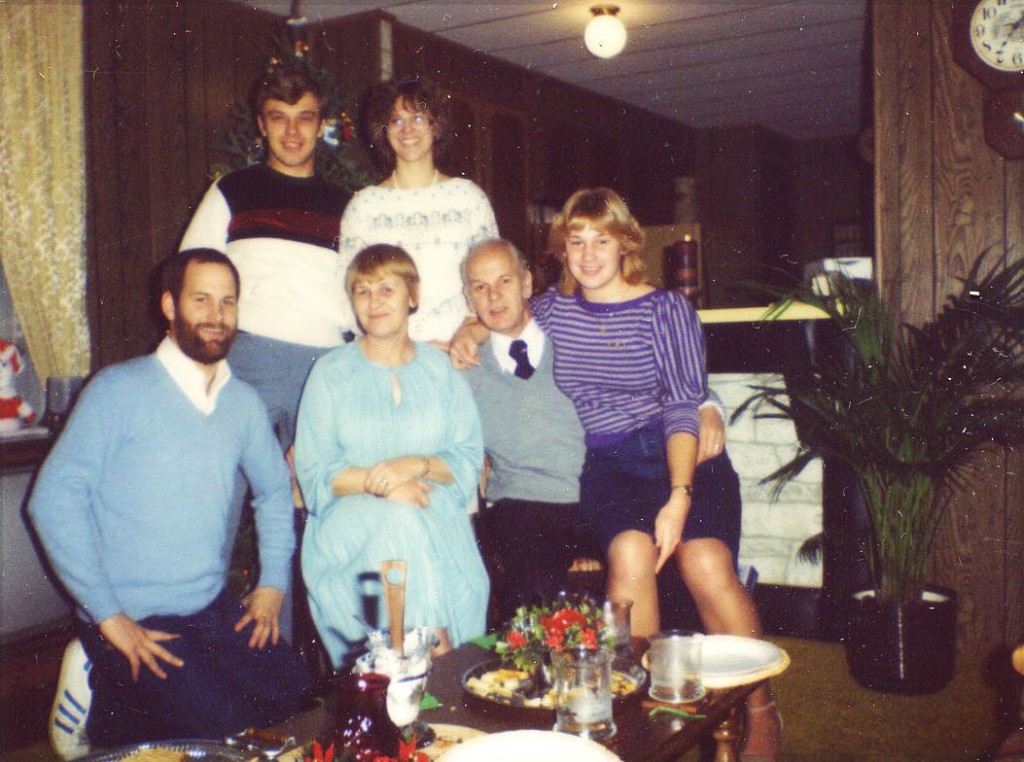 I guess I can't deny that I wore these glasses. For a long time, I was the only one in my family who wore glasses. This photo was the late 1970s. Top row, left to right: John (my husband), me. Bottom row: Mark (my brother), my mother, my father, Monica (my sister).