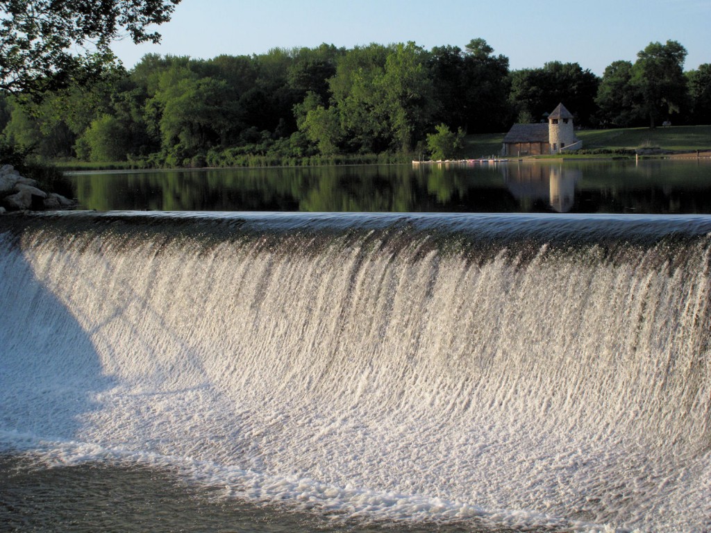 Spillway with boathouse in background