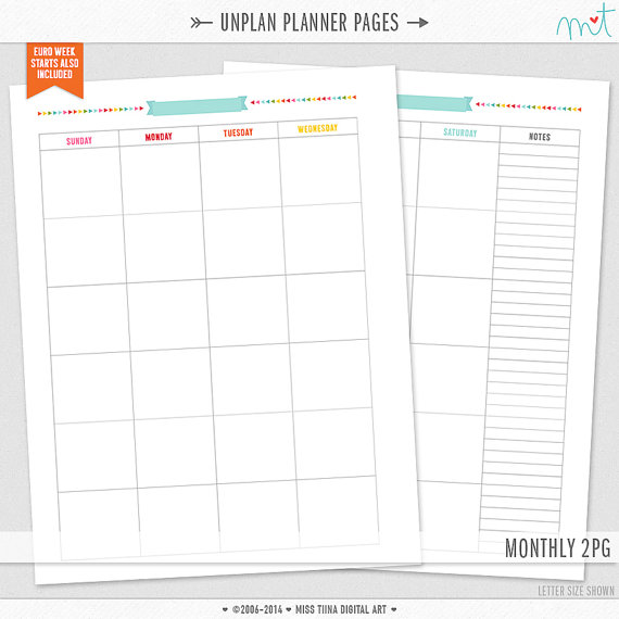 2 Page Monthly Planner Calendar