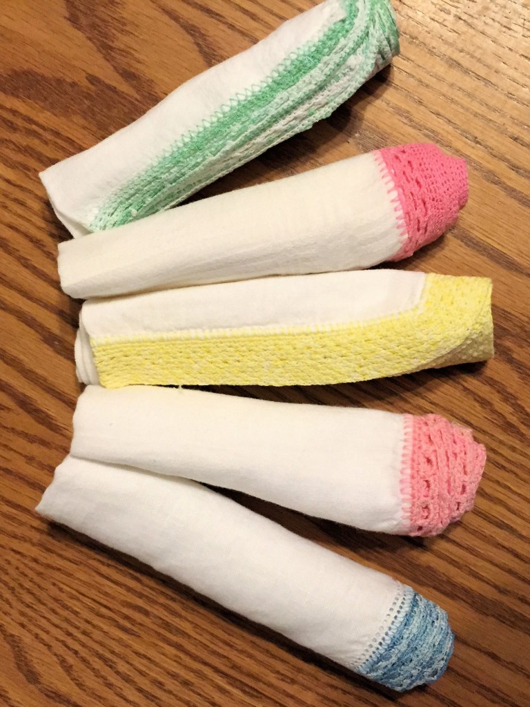 Even though she was a beginning crocheter, my mother decided to tackle thread crochet. She kept herself busy during her bedridden days before she passed away by edging these handkerchiefs. "A lady," she used to say," always carries a hanky in her purse."