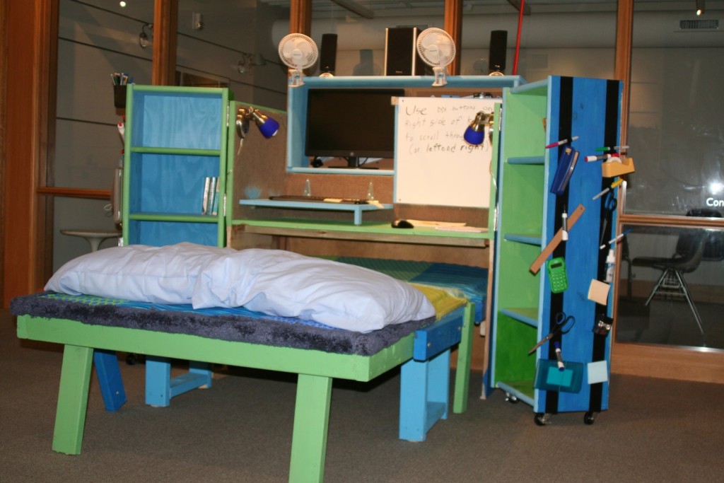 Ames High School team members built a multi-use station for the bedroom for its client, â€œCakewaves,â€ that has the ability to store items, help the client fall asleep and includes a homework station