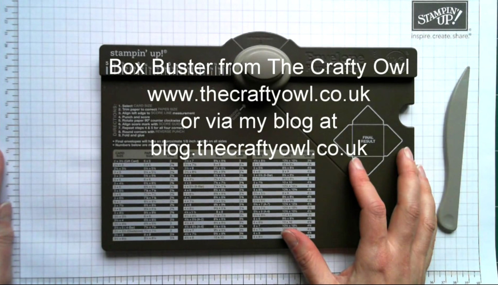 Click on this image to watch a video about Crafty Owl's Box Buster app that allows you to create just about any size box you need with your Envelope Punch Board.