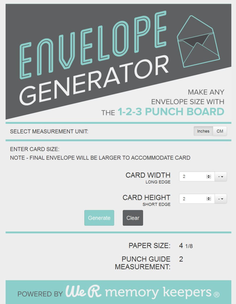 Envelope Punch Board Size Chart