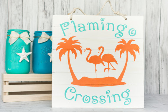 Flamingo Wood Sign by Natasha Nunez of MermaidsWhispers on Etsy, https://www.etsy.com/listing/274769350/flamingo-wood-sign-flamingo-crossing